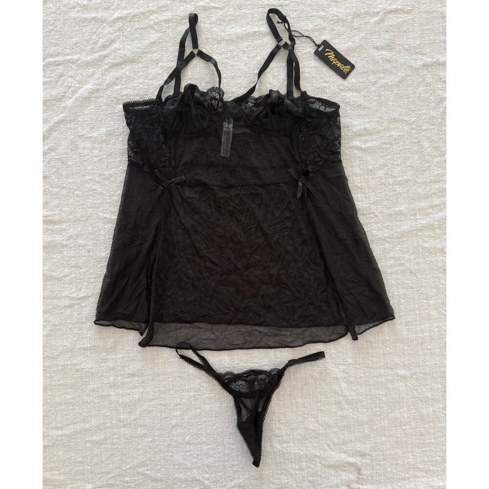 Mapale NWT  | black babydoll & string thong set lingerie chemise | size L/XL